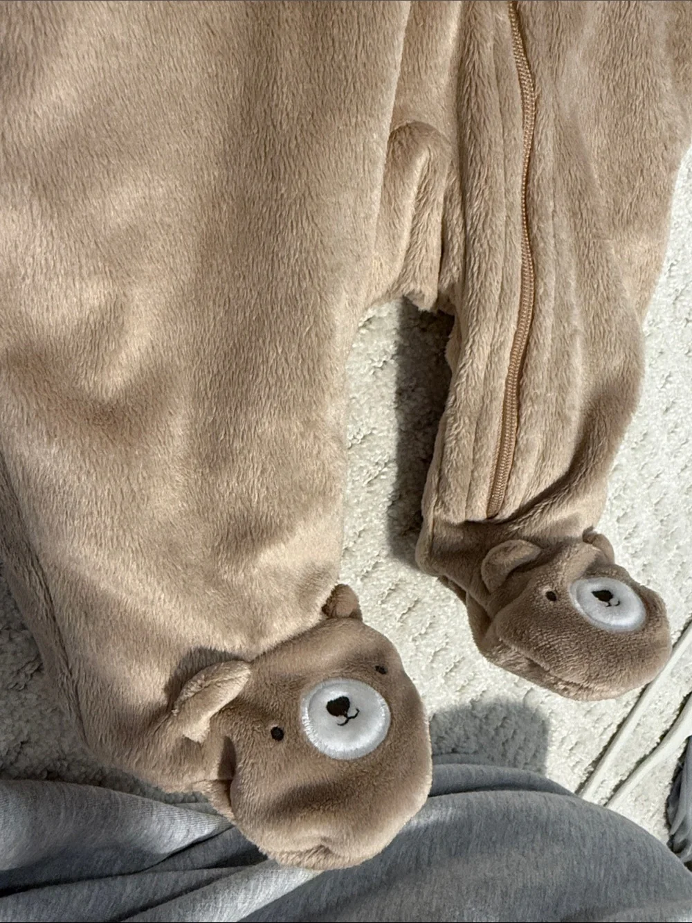 Plush Hooded Baby Footed One-Piece in Tan by